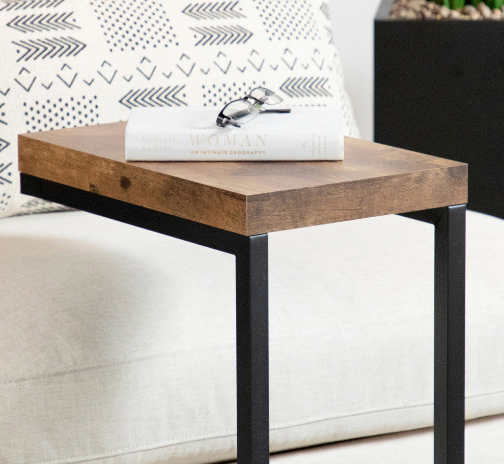 C-Shape Snack Table with Shelf, Antique Nutmeg