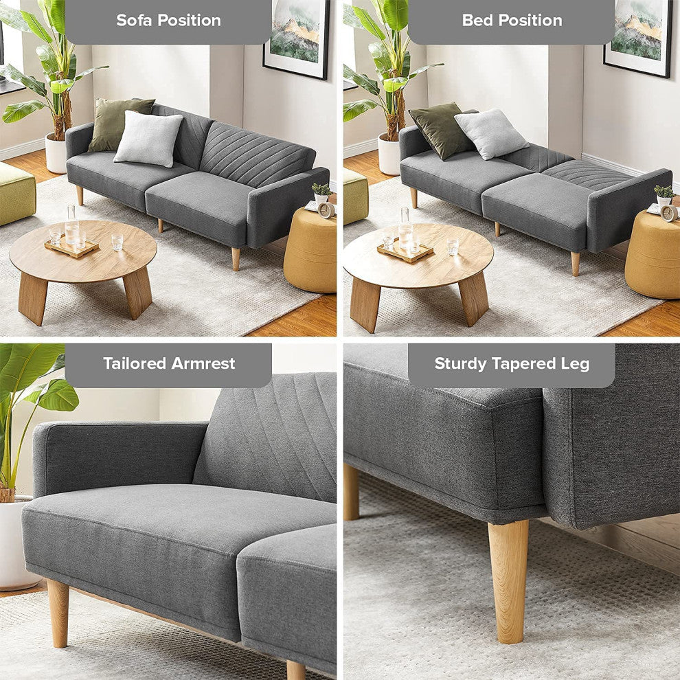 Mopio Chloe Futon Sofa Bed, Convertible Sleeper Sofa Light Gray, Dark Gray