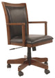 Wooden Swivel Chair with Leatherette Seating and Adjustable Seat, Brown