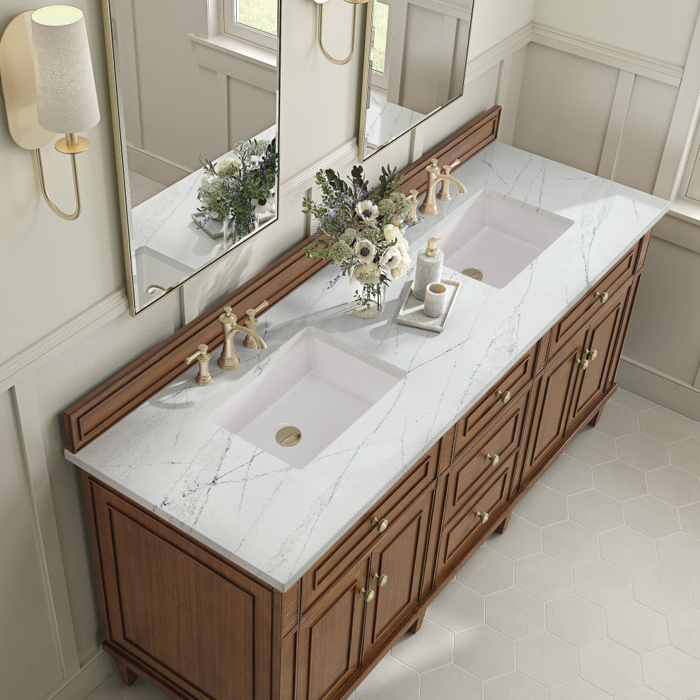 Lorelai 72"Double Vanity, Mid-Century Walnut, 3 CM Ethereal Noctis Top