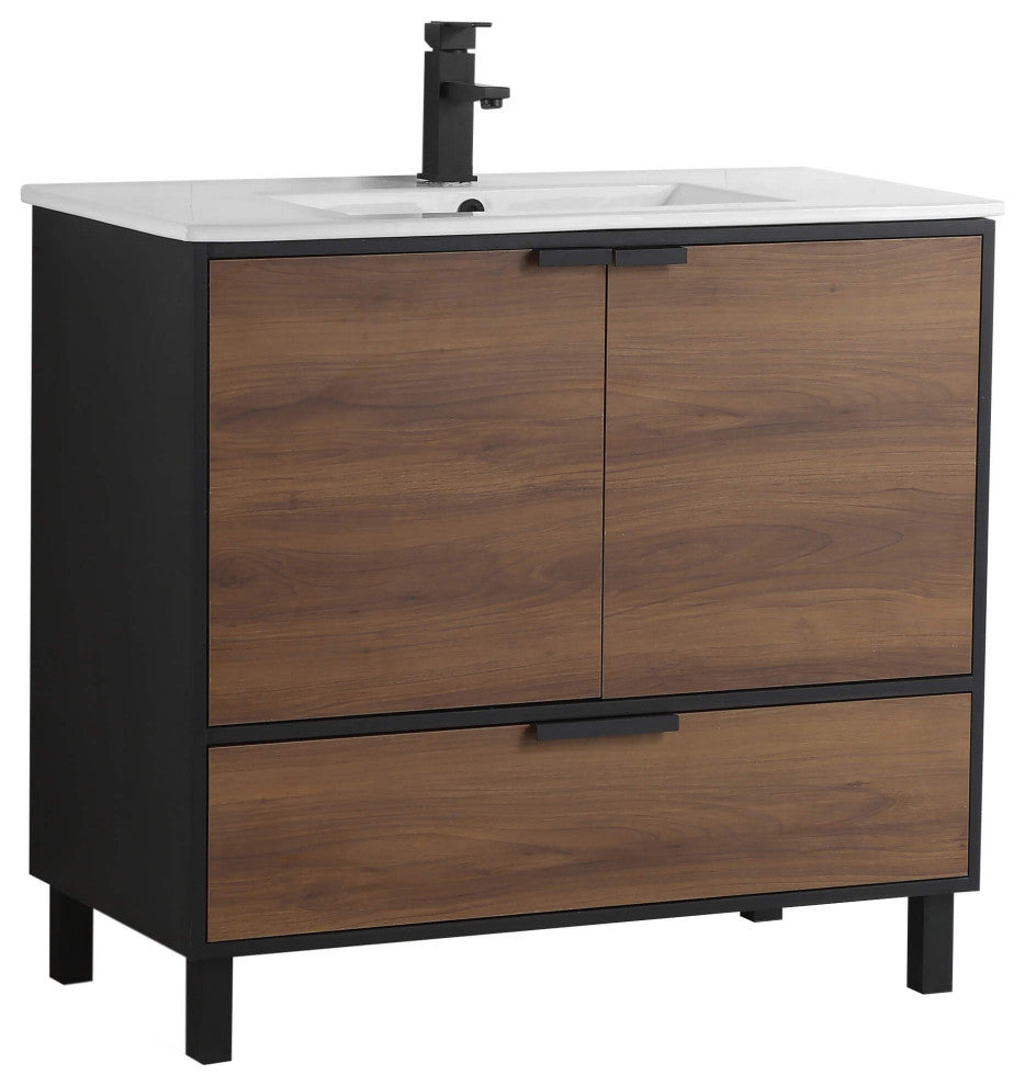 Fine Fixture Bathroom Vanity and Sink, 24"Clasic Gray ADA Compliant, Walnut, 36"