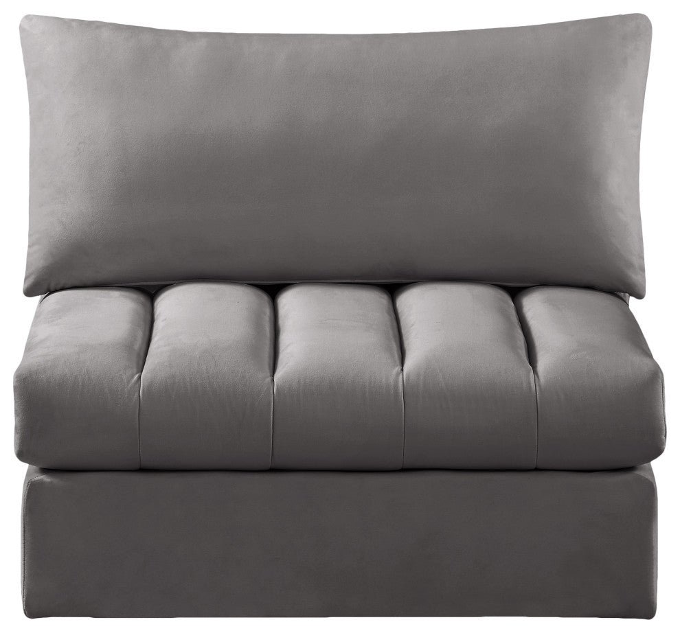Jacob Velvet Upholstered Modular Armless Chair, Grey