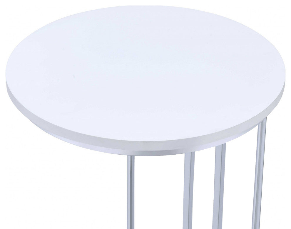 Modern White and Chrome USB Round Side Table