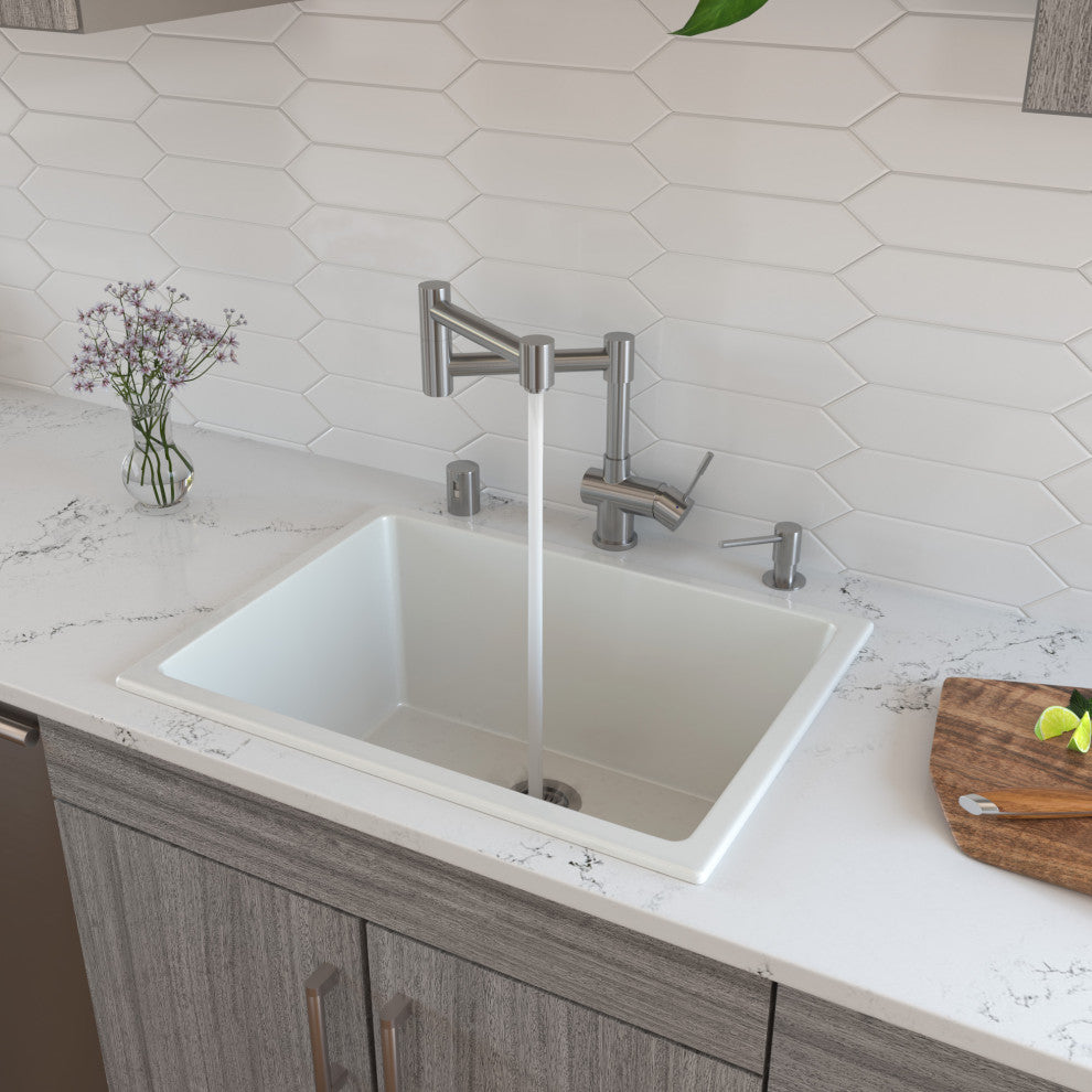 ALFI Brand 24" White Undermount/Drop-in Fireclay Kitchen Sink
