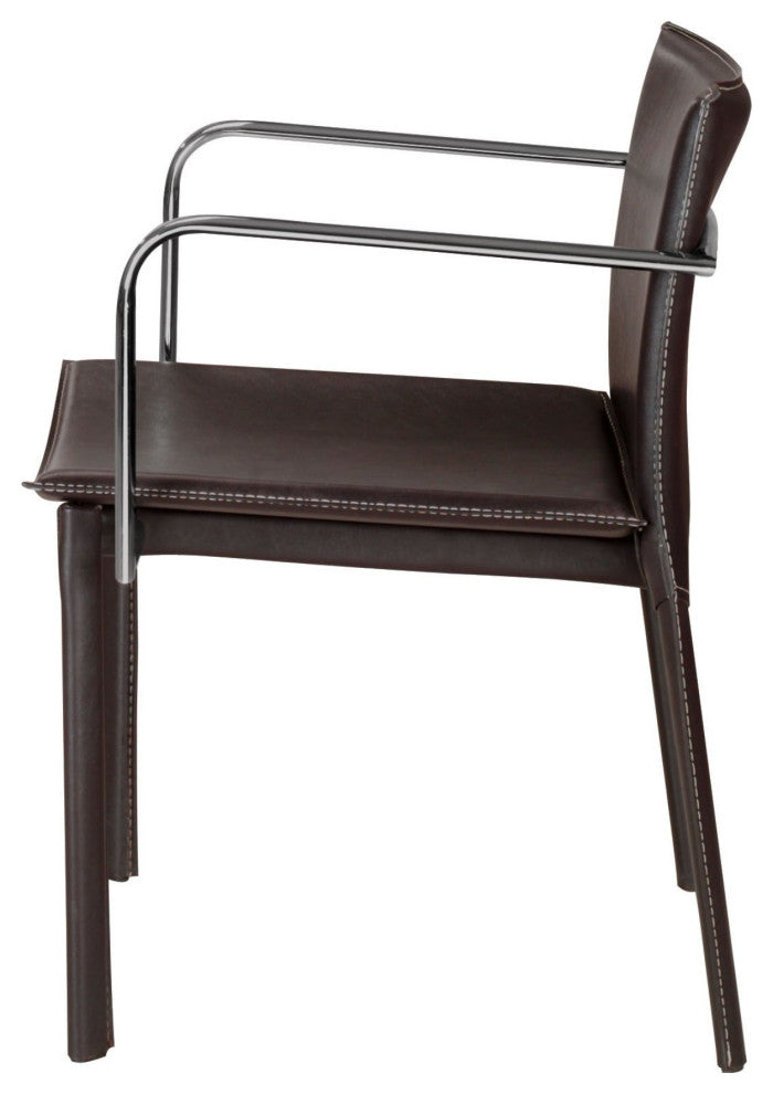 Office Chair, Set of 2, Faux Vinyl Leather, Brown Black, Chrome, Home Business