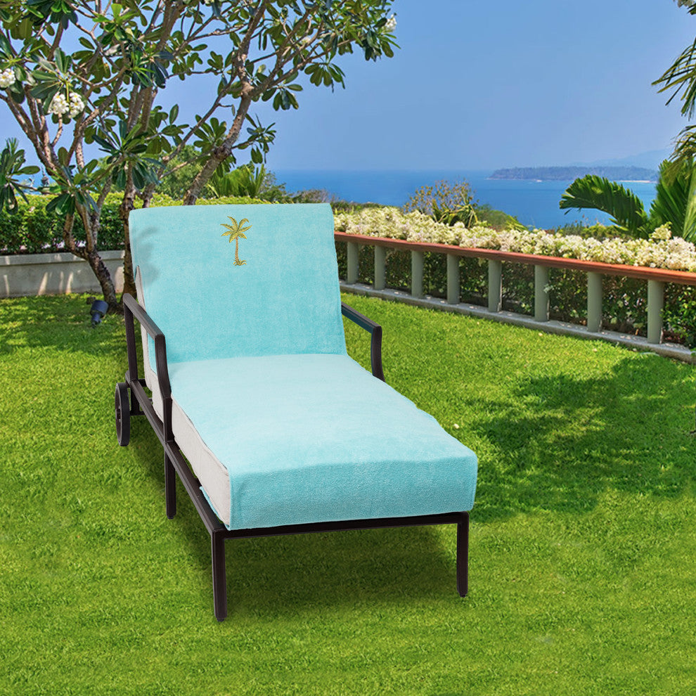 Palm Tree Embroidered Standard Size Chaise Lounge Cover, Aqua