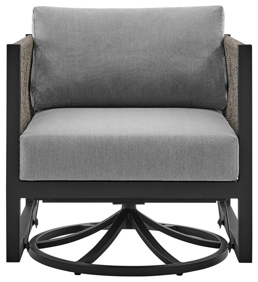 Cuffay Outdoor Patio Swivel Glider Lounge Chair, Aluminum With Gray Cushions, Black