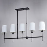 Camden 5 Light Matte Black Chandelier Island Pendant Fixture White Fabric Shade