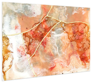 Coral Abstract Wall Art Printed on Frameless Free Floating Tempered Glass Panel