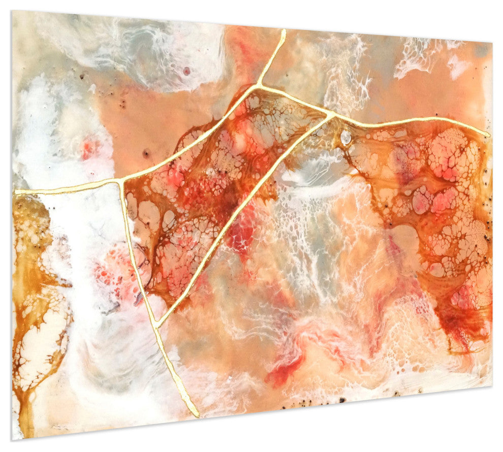 Coral Abstract Wall Art Printed on Frameless Free Floating Tempered Glass Panel