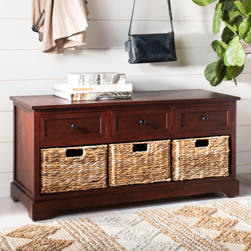 Safavieh Damien 3-Drawer Storage Bench, Dark Cherry