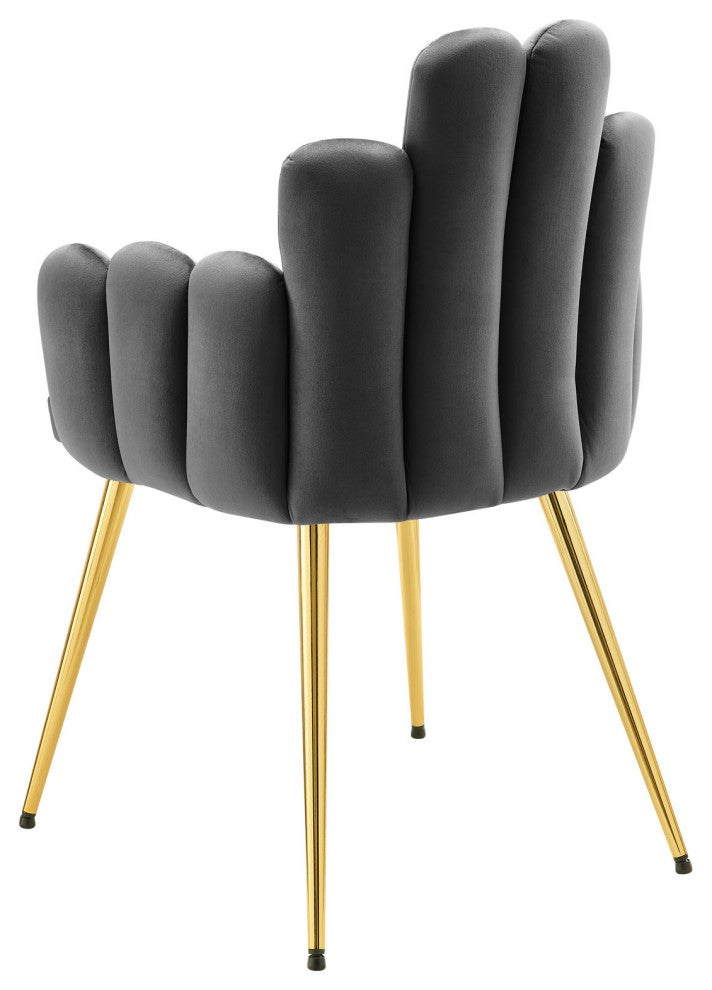 Dining Chair, Set of 2, Gold Gray, Velvet, Modern Cafe Bistro Hospitality