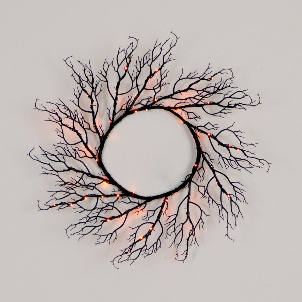 23in. Pre-Lit Halloween Black Fall Wreath With 60 Orange and Purple LED Lights