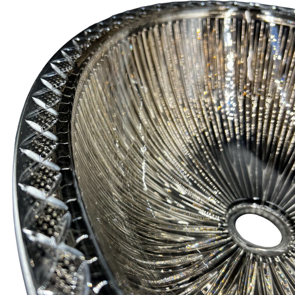 Olive Tempered Glass Oval Vessel Bathroom Sink, Silver