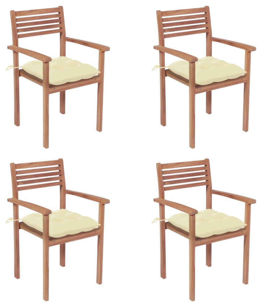vidaXL 4x Solid Teak Wood Patio Chair with Cream White Cushions Lounge Seat