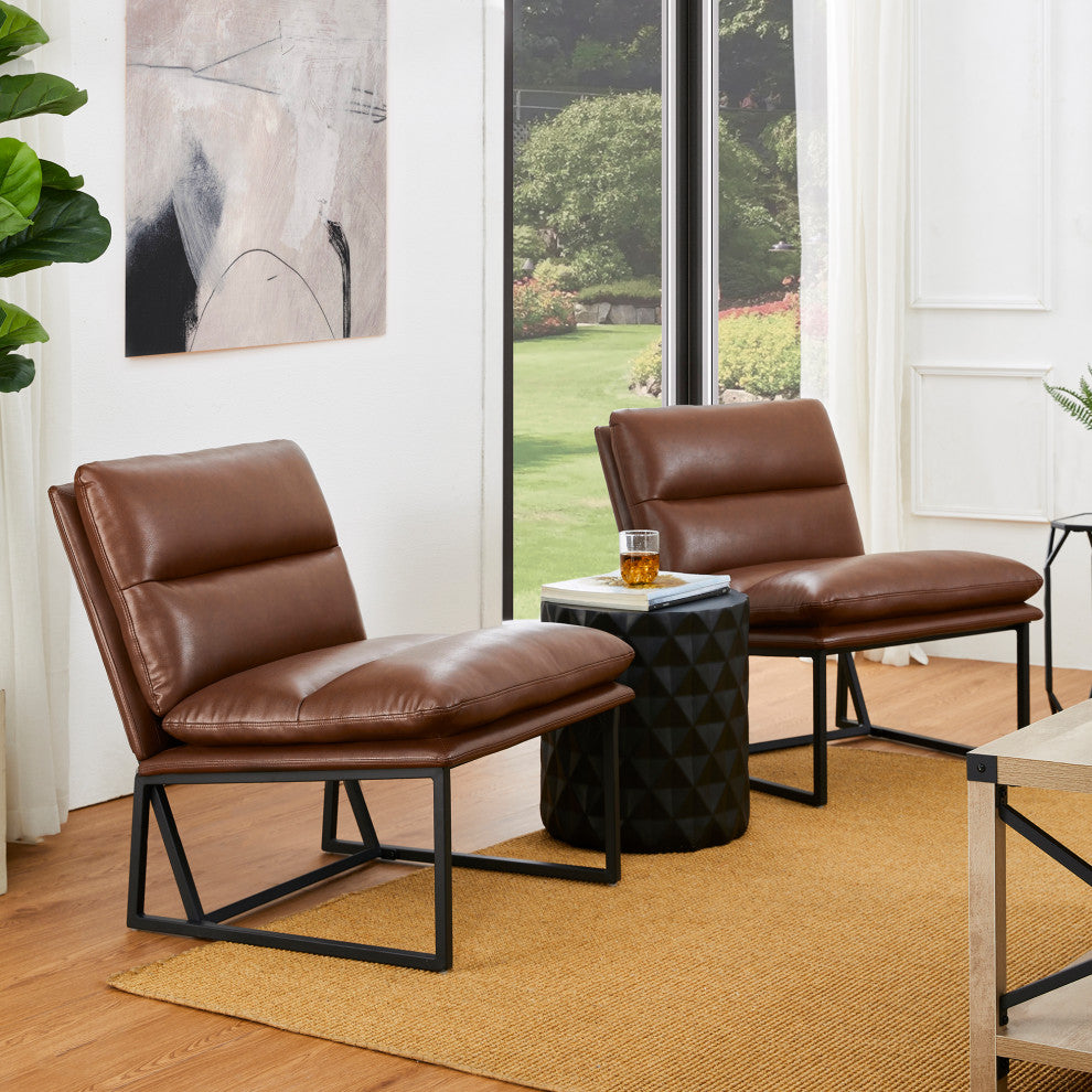 Set of 2 Modern Thick Leatherette Accent Chair, Coffee
