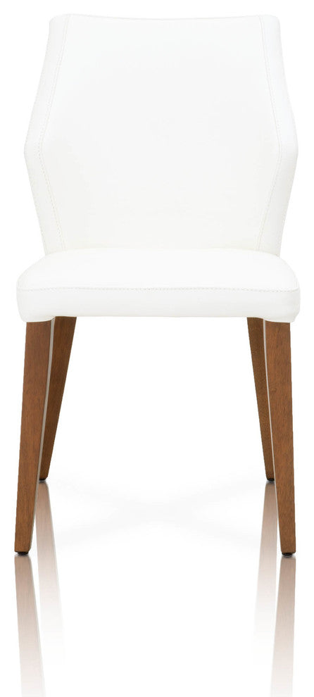 Leather Upholstery Compact Dining Chair With Walnut legs, Alabaster, Set of 2