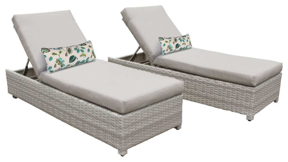 Fairmont Wheeled Chaise Set of 2 Outdoor Wicker Patio Furniture in Beige