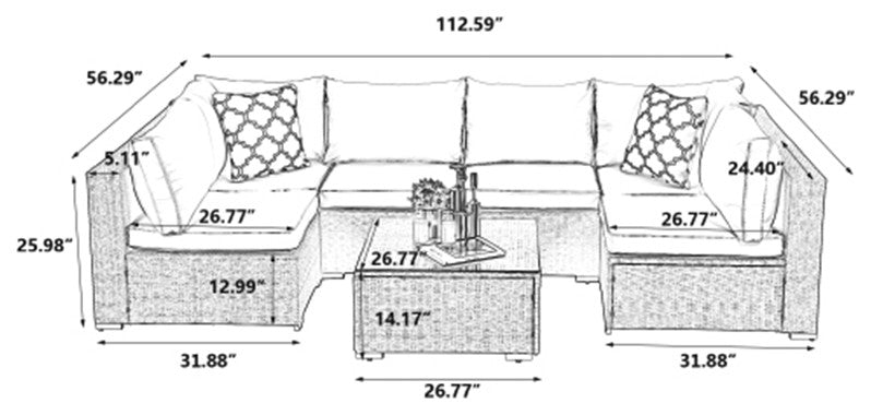 7 Piece Outdoor Garden Furniture Set Rattan Wicker Sectional Sofa Set