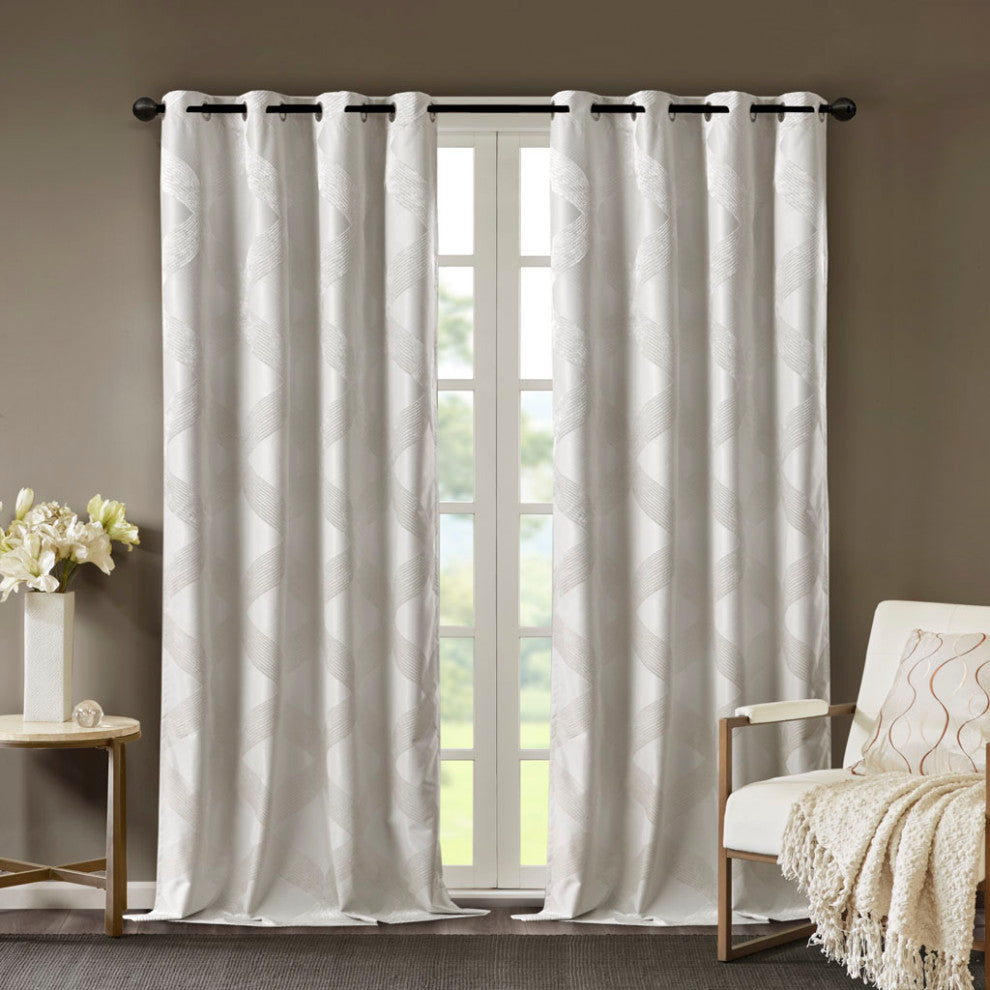 SunSmart Bentley Ogee Total Blackout Window Curtain Panel, White, White, 95"