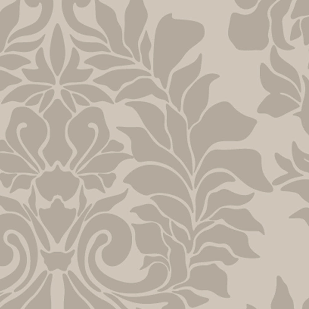 Classic Damask Peel and Stick Vinyl Wallpaper, Warm Gray, 24"w X 108"h