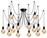 Black Industrial Edison Spider Chandelier Pendant Lights, Adjustable, 14 Lights