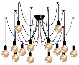 Black Industrial Edison Spider Chandelier Pendant Lights, Adjustable, 14 Lights
