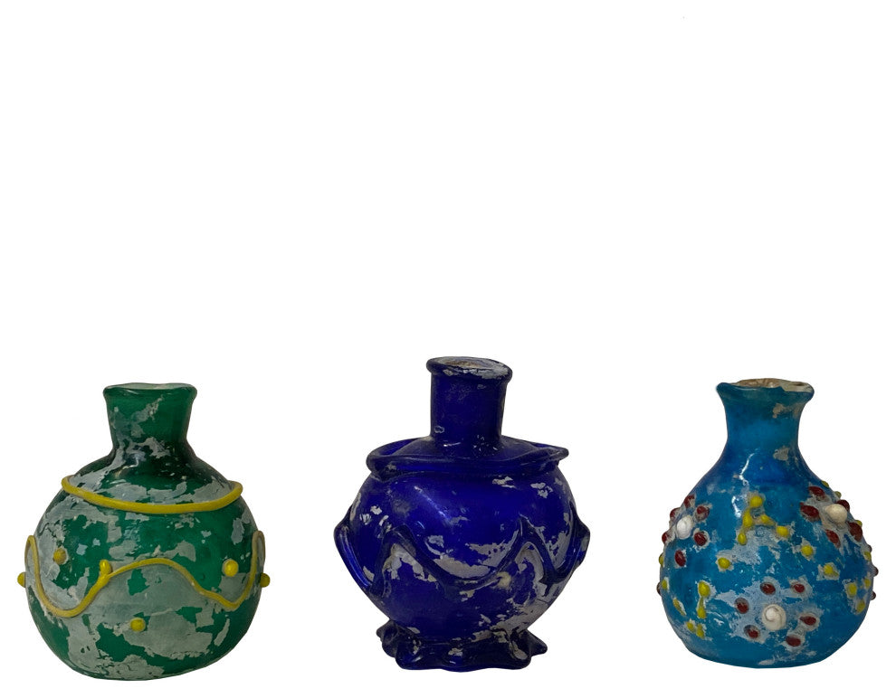 3 Piece Distressed Look Color Glass Small Bottle Vase Display Hws2468