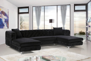 Gail Velvet 3-Piece Sectional, Black