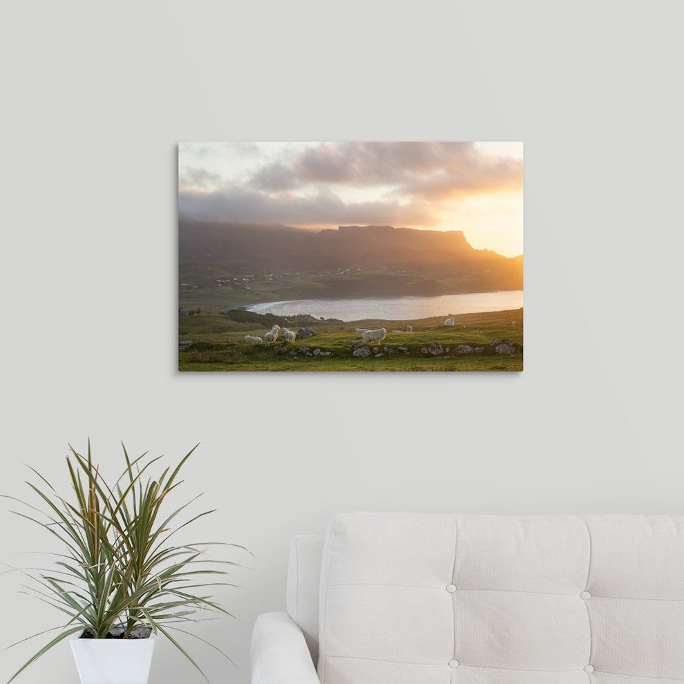 "sunset on skye island grasslands, scotland" Wrapped Canvas Art Print, 24"x16...