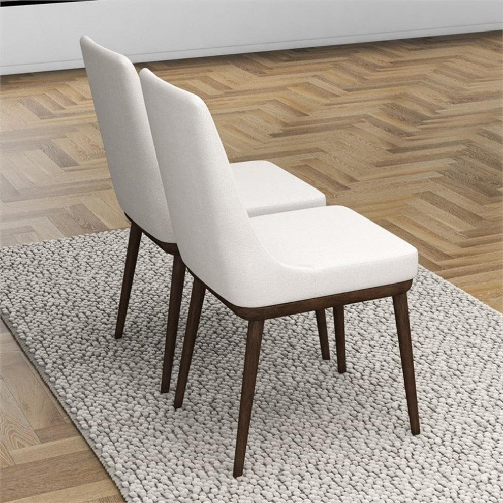 Pemberly Row 19'' Solid Wood and Fabric Dining Chair in Beige/Walnut (Set of 2)