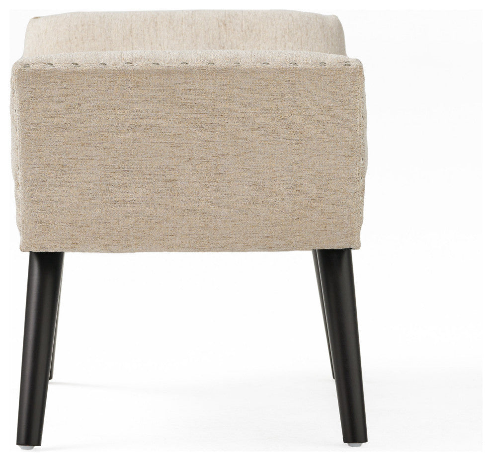 Hariata Contemporary Fabric Tufted Ottoman Bench, Beige