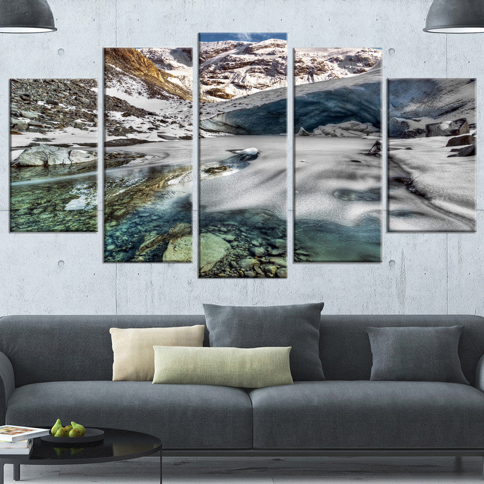Cave in Rugged Rocky Setting, Landscape Canvas Art Print, 60"x32", 5 Panels