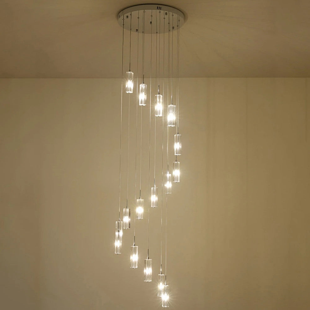 Cannes | Staircase Pendant Crystal Long Light Fixture, 12 Lights