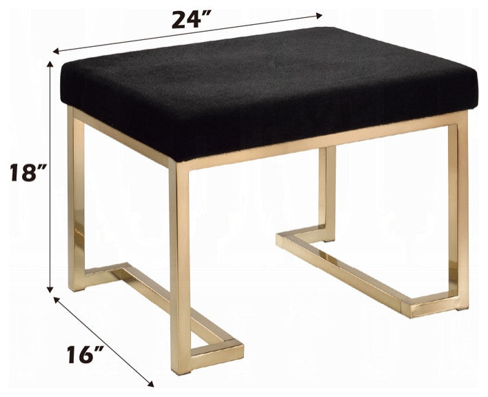 Acme Boice Ottoman, Black Fabric and Champagne