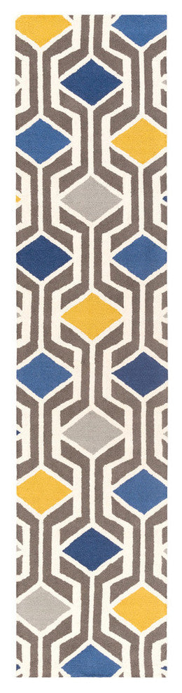 Surya Hilda HDA-2385 2'3"x10' Rug, Medium Gray/Cream/Mustard/Navy