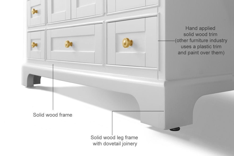 Audrey Vanity Set, White, 48", Gold Hardware, No Mirror