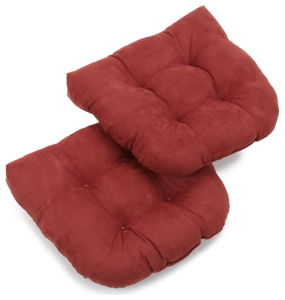 19" U-Shaped Micro Suede Tufted Dining Chair Cushion, Set of 2, Red Wine