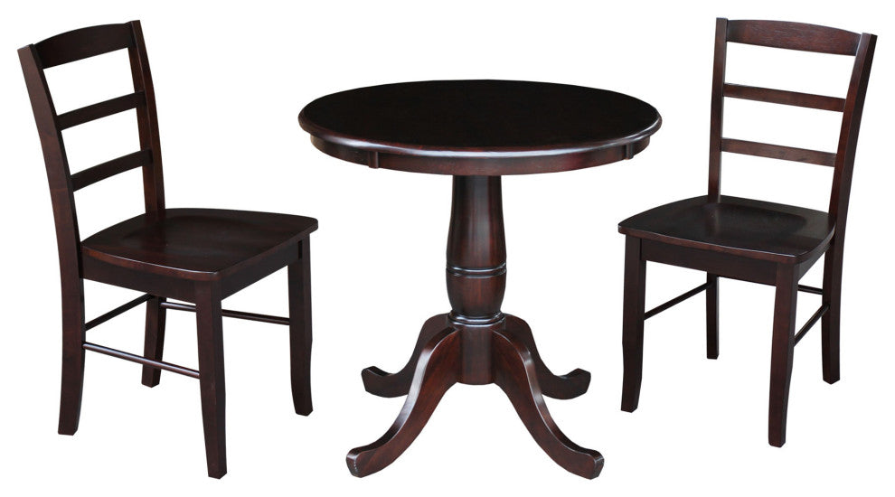 30" Round Top Pedestal Dining Table with 2 Madrid Ladderback Chairs