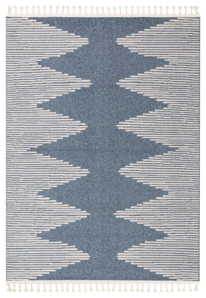 Zipped Tribal Aztec Geometric Area Rug, Denim Blue, 7'10"x10'6"