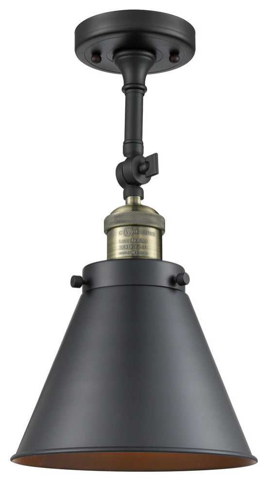 Appalachian 1-Light Semi-Flush Mount, Black Antique Brass, Matte Black
