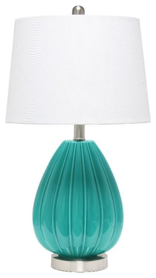 Elegant Designs Teal Creased Table Lamp with Fabric Shade