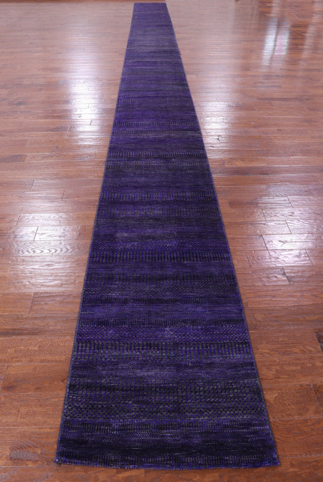 2' 6" X 31' 11" Runner Handmade Wool and Silk Super Savannah Gabbeh Rug Q9011
