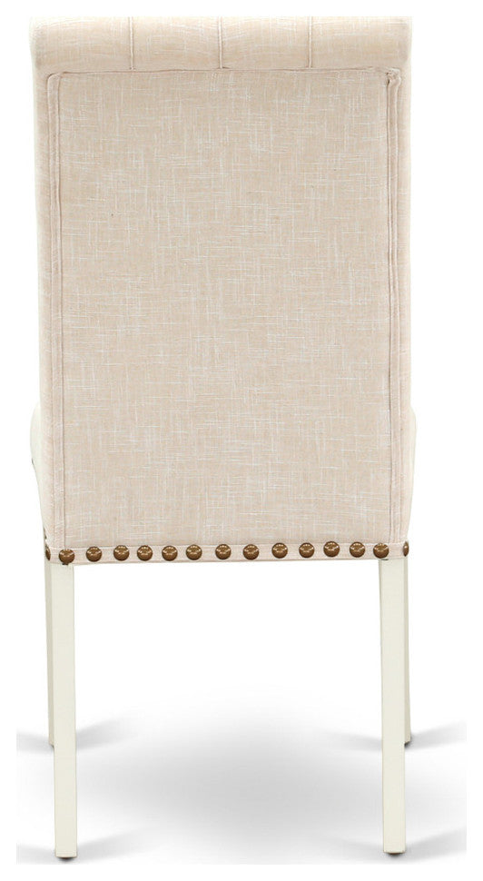 3Pc Dinette Set, Rounded Table, Two Chairs, Light Beige Fabric, Linen White