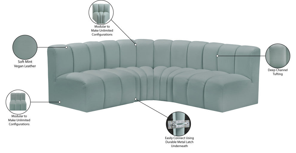 Arc Vegan Leather Upholstered 4-Pc. L-Shaped Modular Sectional, Green