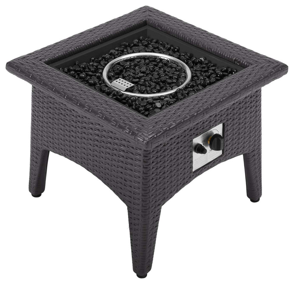 Outdoor Patio Lounge Chair and Table Fire Pit Set, Fabric Rattan Wicker, Beige