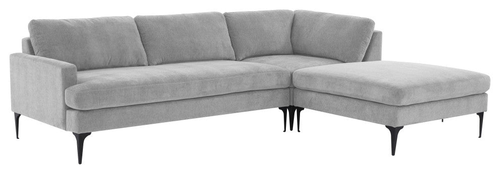 Serena Gray Velvet Right Arm Facing Chaise Sectional With Black Legs