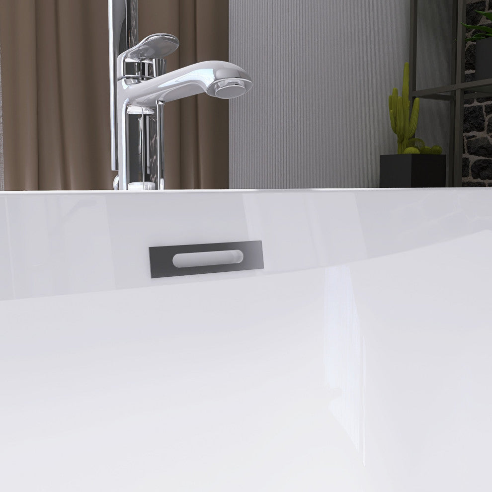 Oval Freestanding Acrylic Soaking Bathtub, Glossy White, 62"x30"