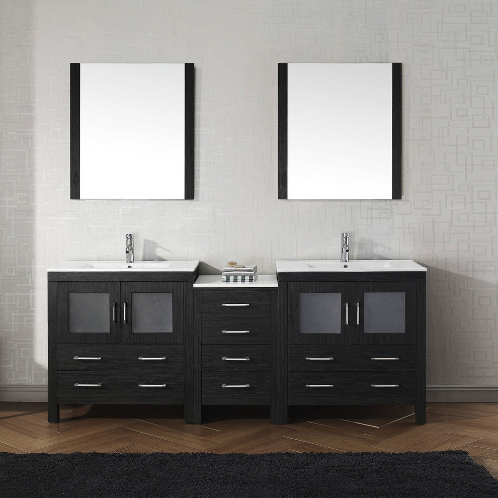 Virtu Dior 82" Double Bathroom Vanity, Zebra Gray, Faucet, Mirrors