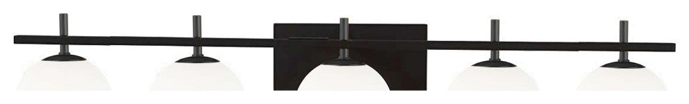 Matte Black Transitional Vanity With White Glass